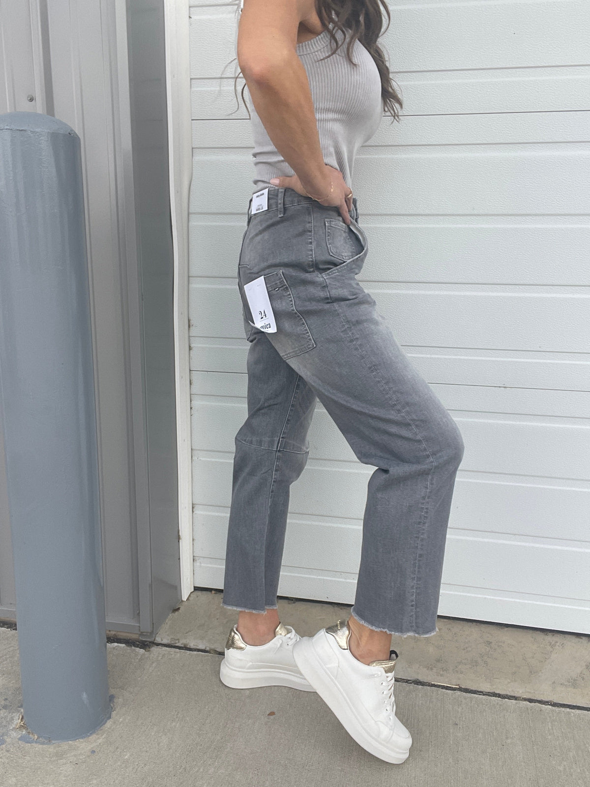 Mica Bailey Super High Barrel Leg Jeans 229 In Gray *Final Sale*
