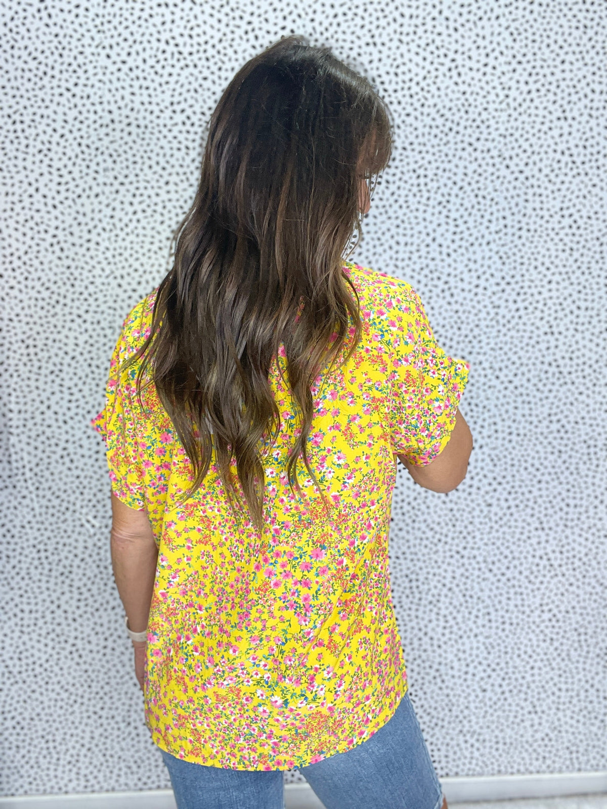 Breezy Bloom V-Neck Blouse in Marigold