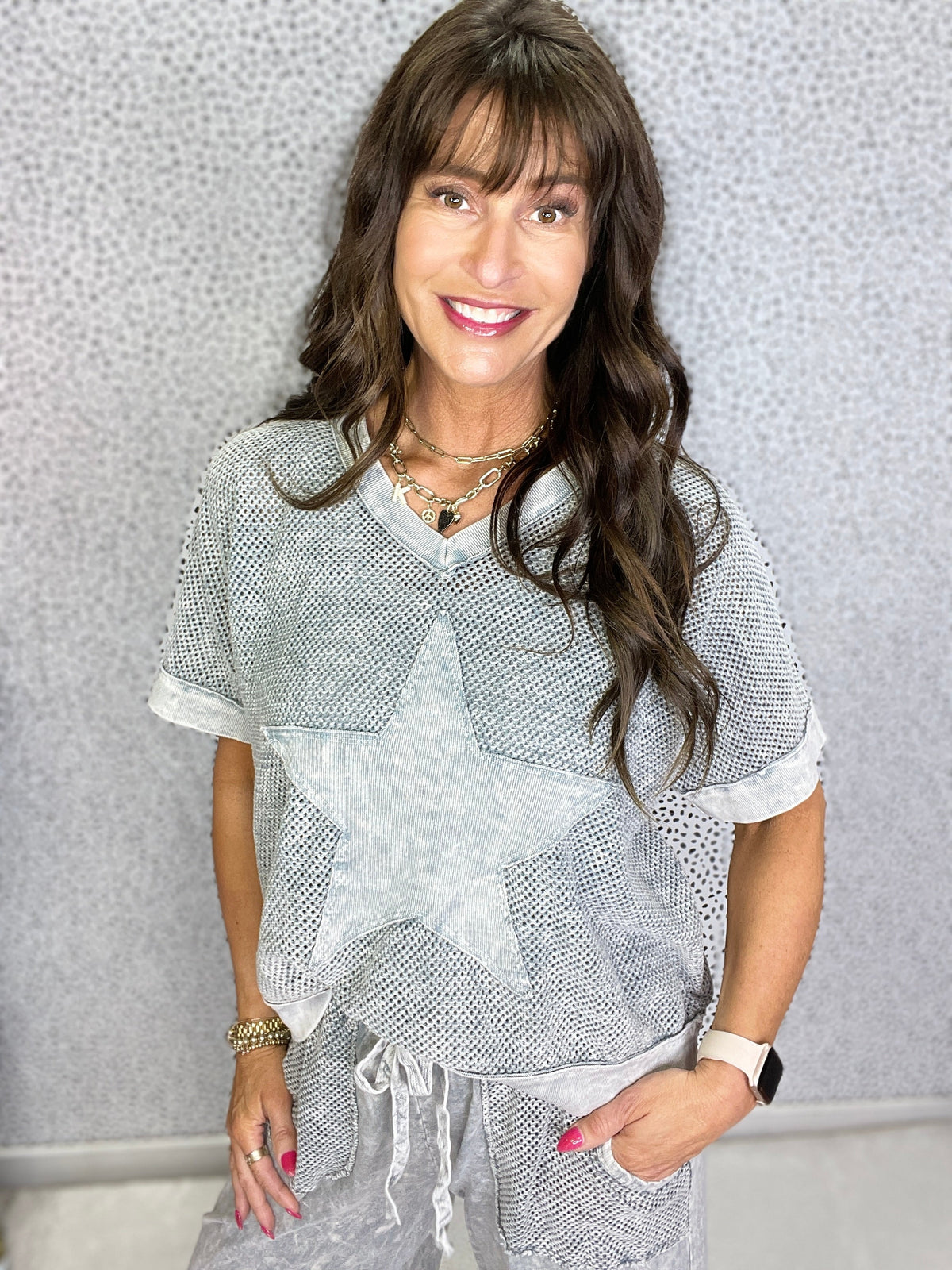 Forever Fun Star Patch Mesh Top In 5 Colors