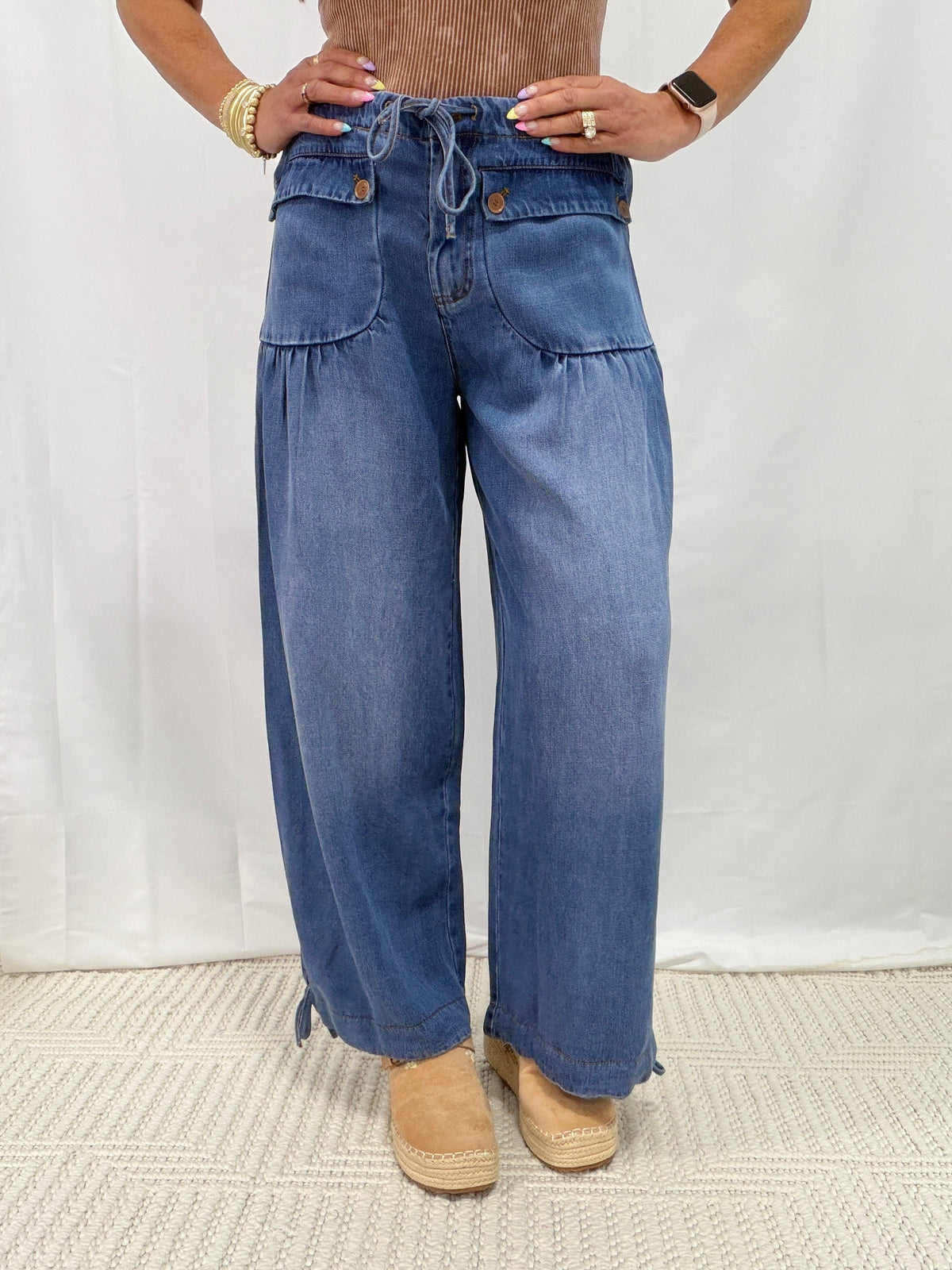 Simply Cherished Bottom Tie Jeans In Blue