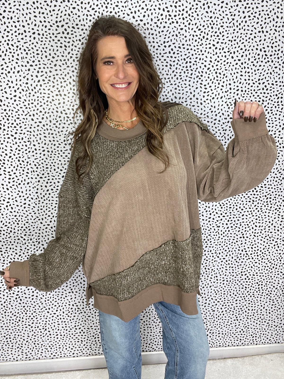 Oli & Hali What We Had Mix Sweater Knit Top In 2 Colors