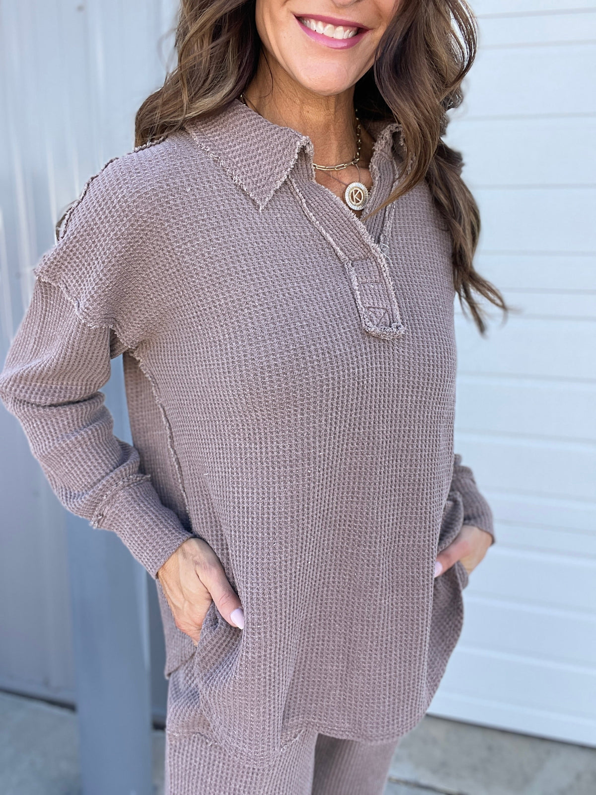On To The Weekend Cotton Waffle Knit Top In 3 Colors: Black, Brown, Blue