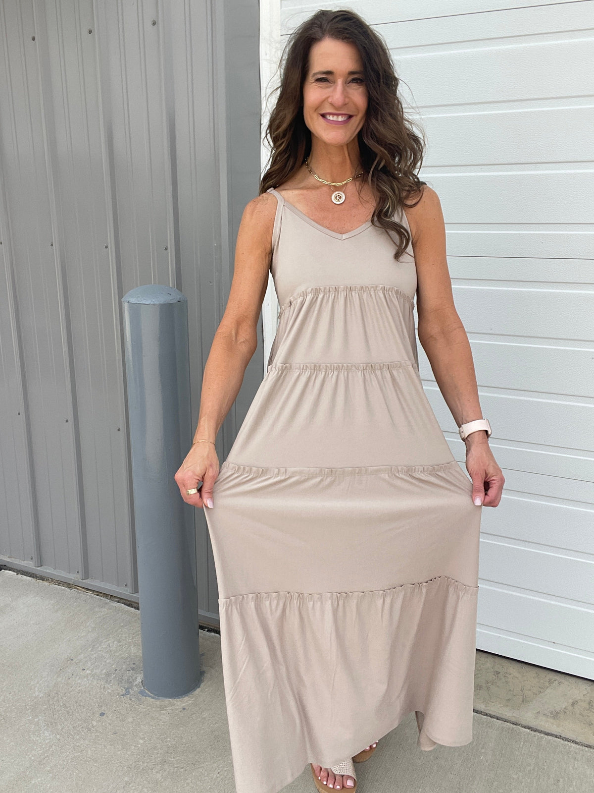 She's Got The Look Tiered Cami V Neck Adjustable Strap Maxi Dress In 4 Colors *Final Sale*