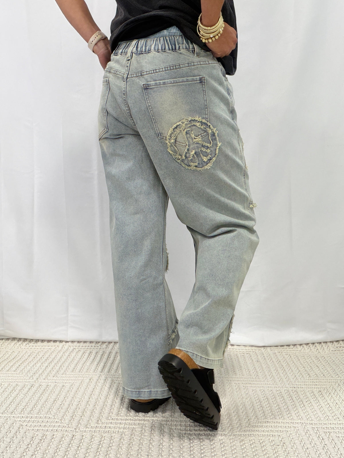 Groovy Peace Patch Jeans In Denim
