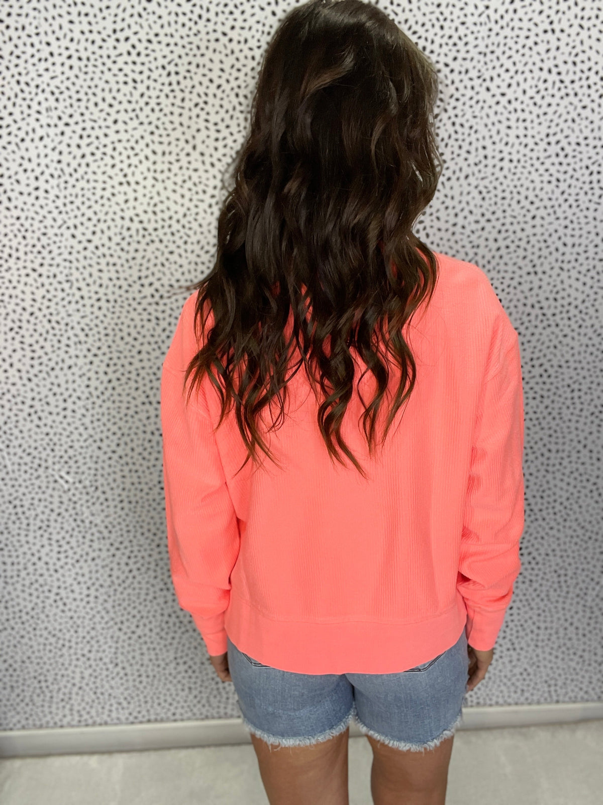 Snow Washed Mom Crop Corded Crewneck Pullover Sweatshirt in 5 Colors
