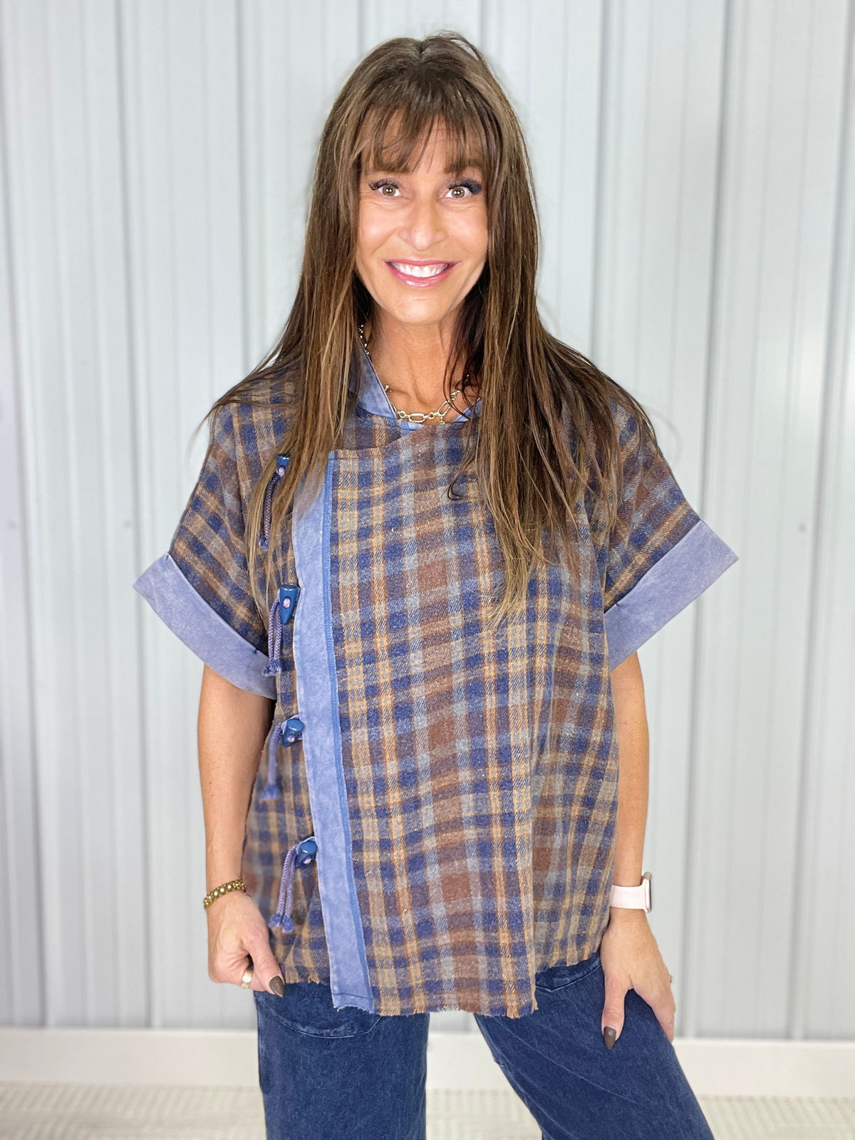 Oli & Hali Heading Home Poncho Style Jacket In Blue *Final Sale*