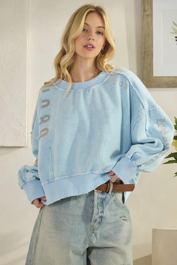 Oli & Hali Washed Number Printed Sweatshirt *Final Sale*