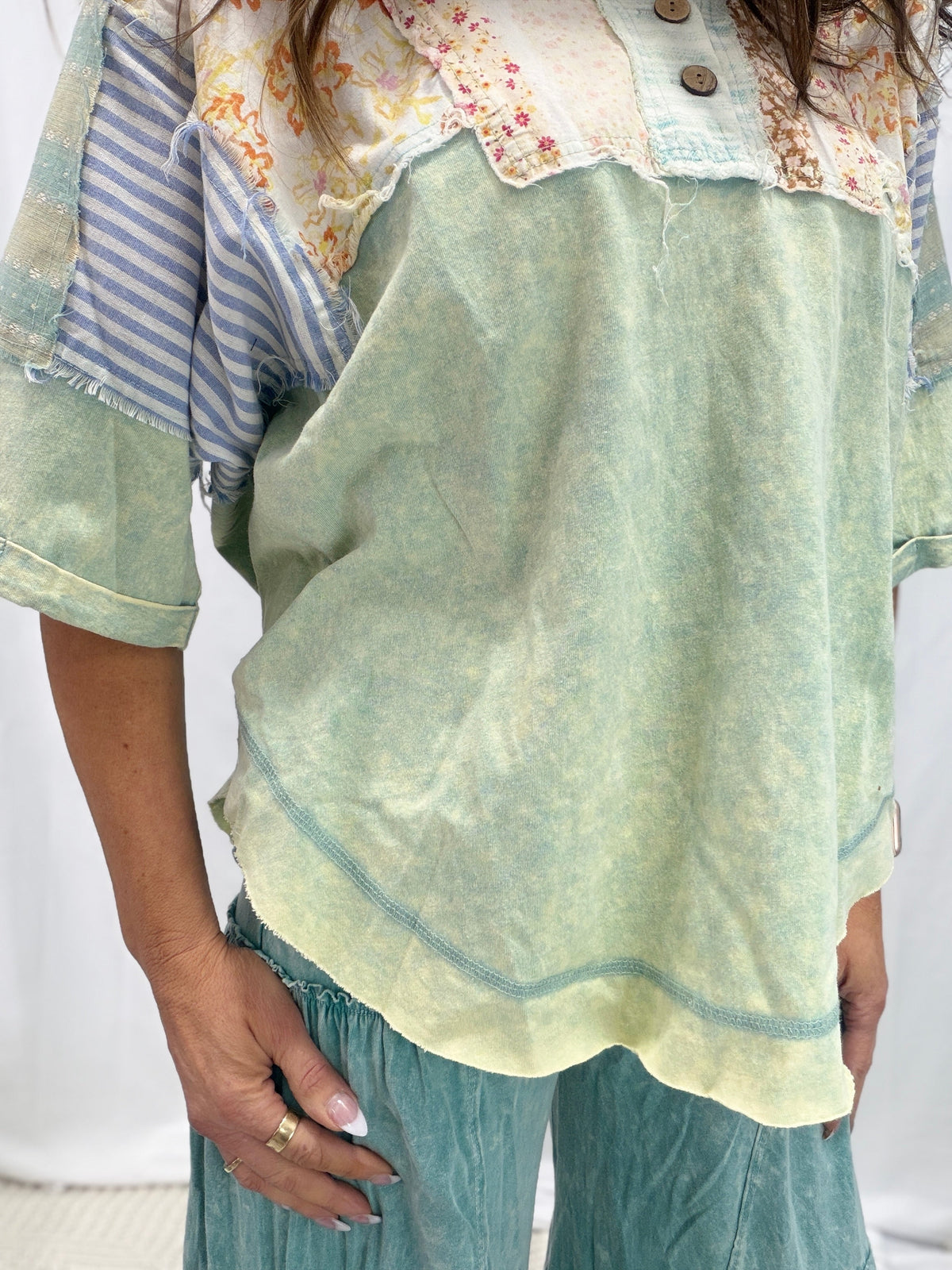 Oli & Hali Surprise For You Washed Half Placket Henley Neck Top *Final Sale*