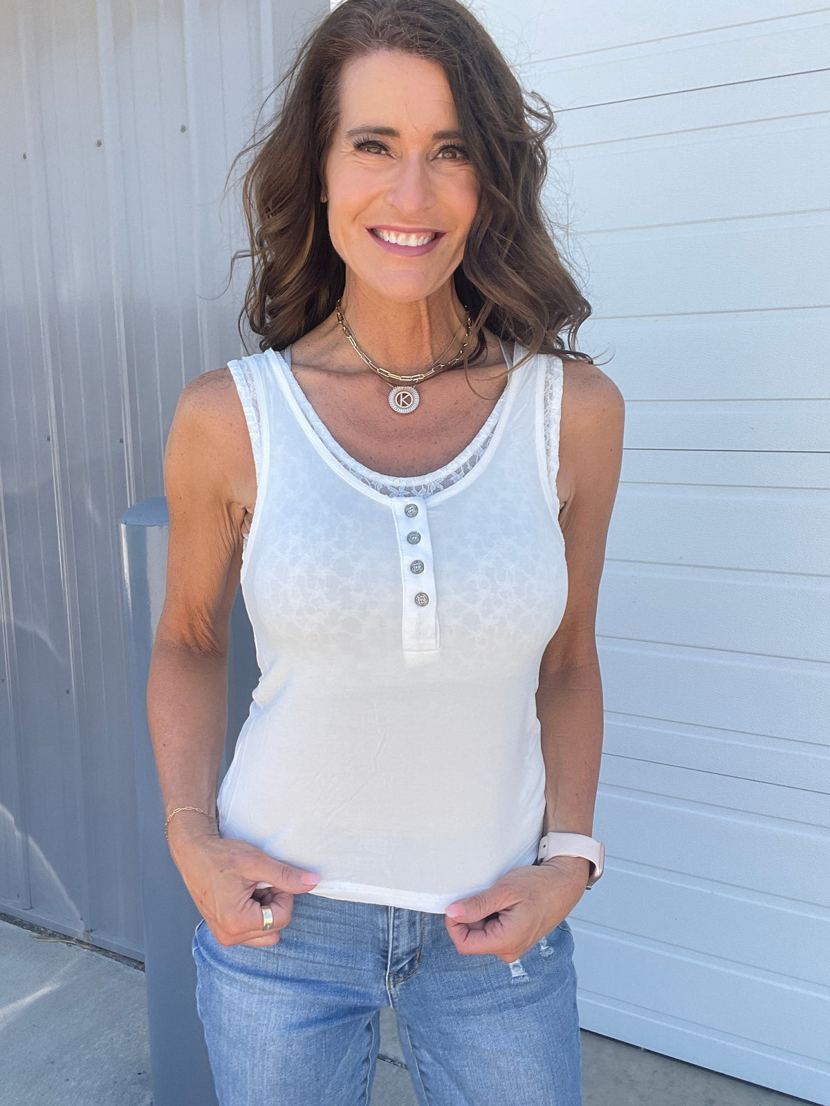 Pol Delicate Charm Lace Inset Tank Top In 2 Colors: Oatmeal, Off White
