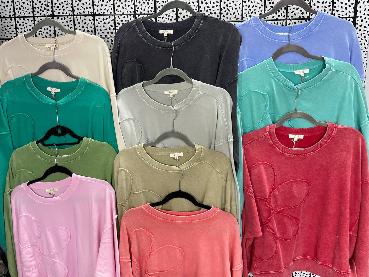 Petal Power Terry Knit Pullover Top In 15 Colors