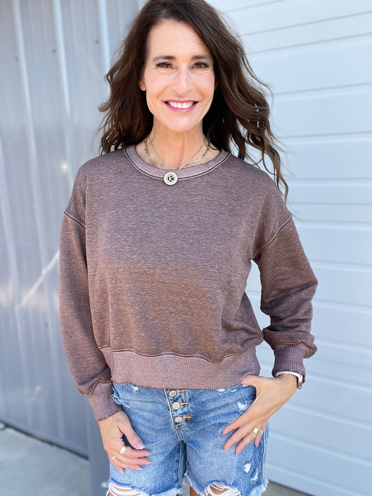 Summers End Soft And Cozy Lightweight Crewneck Top In 6 Colors: Rose, Blue, Chocolate, Black, Green Hot Pink, Mocha