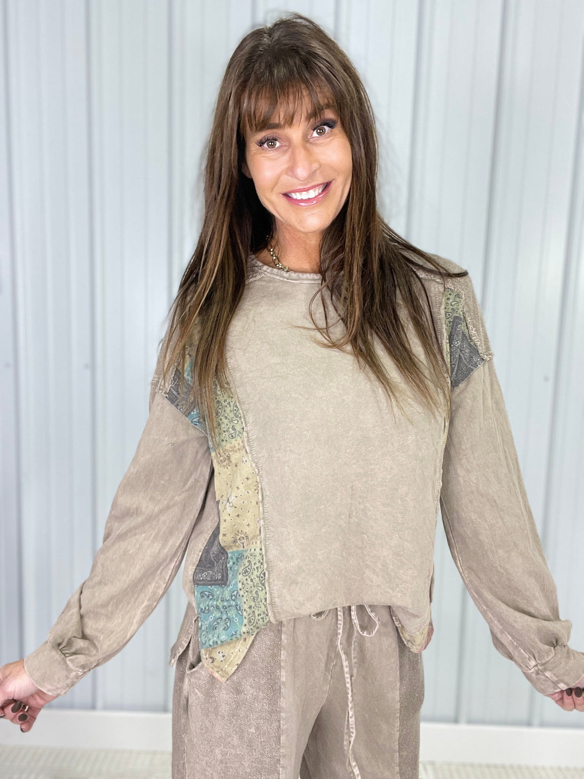 Desert Patchwork Mineral Wash Top In 2 Colors