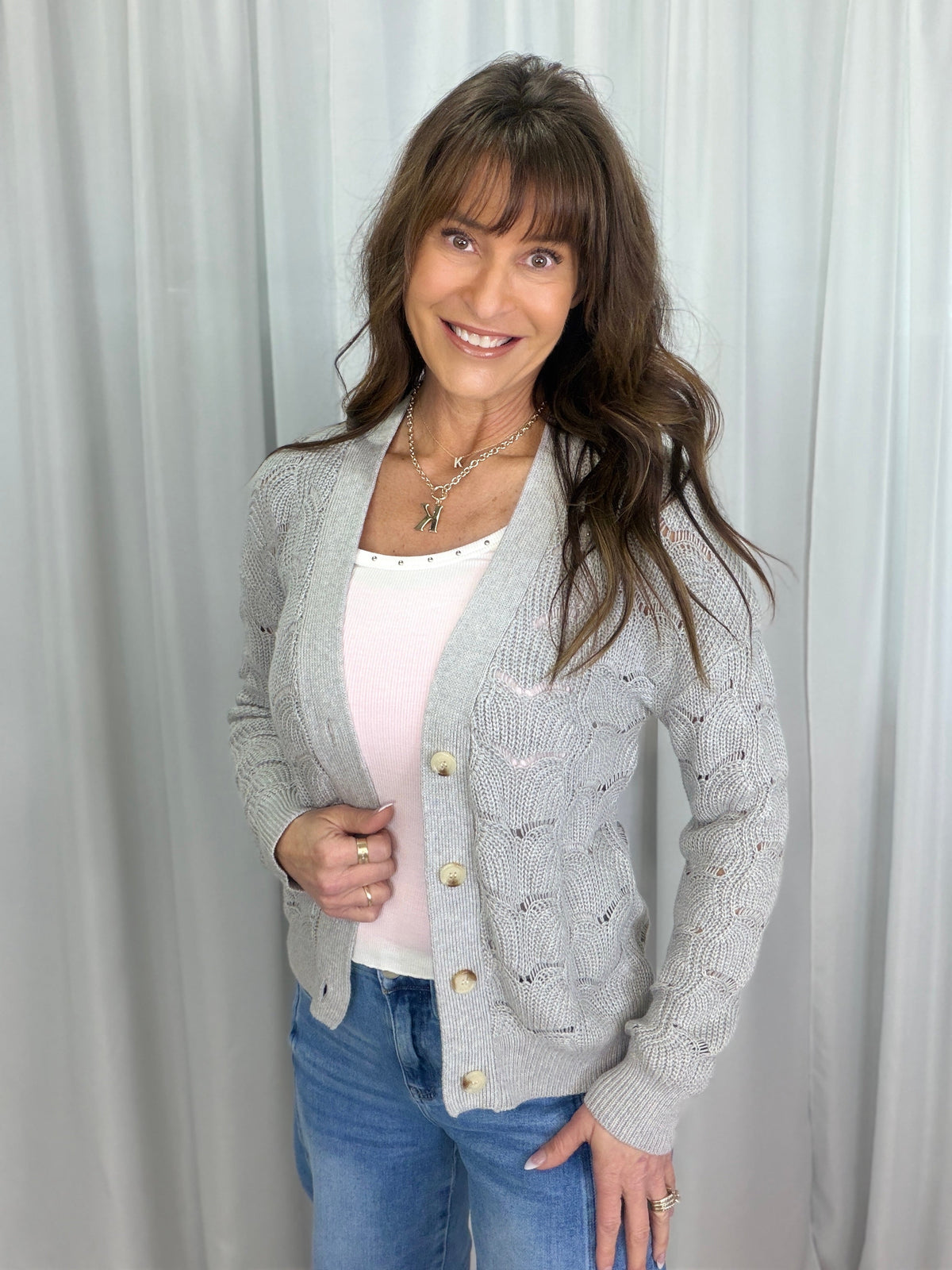 Scallop  Up Cardigan in Grey *Final Sale*