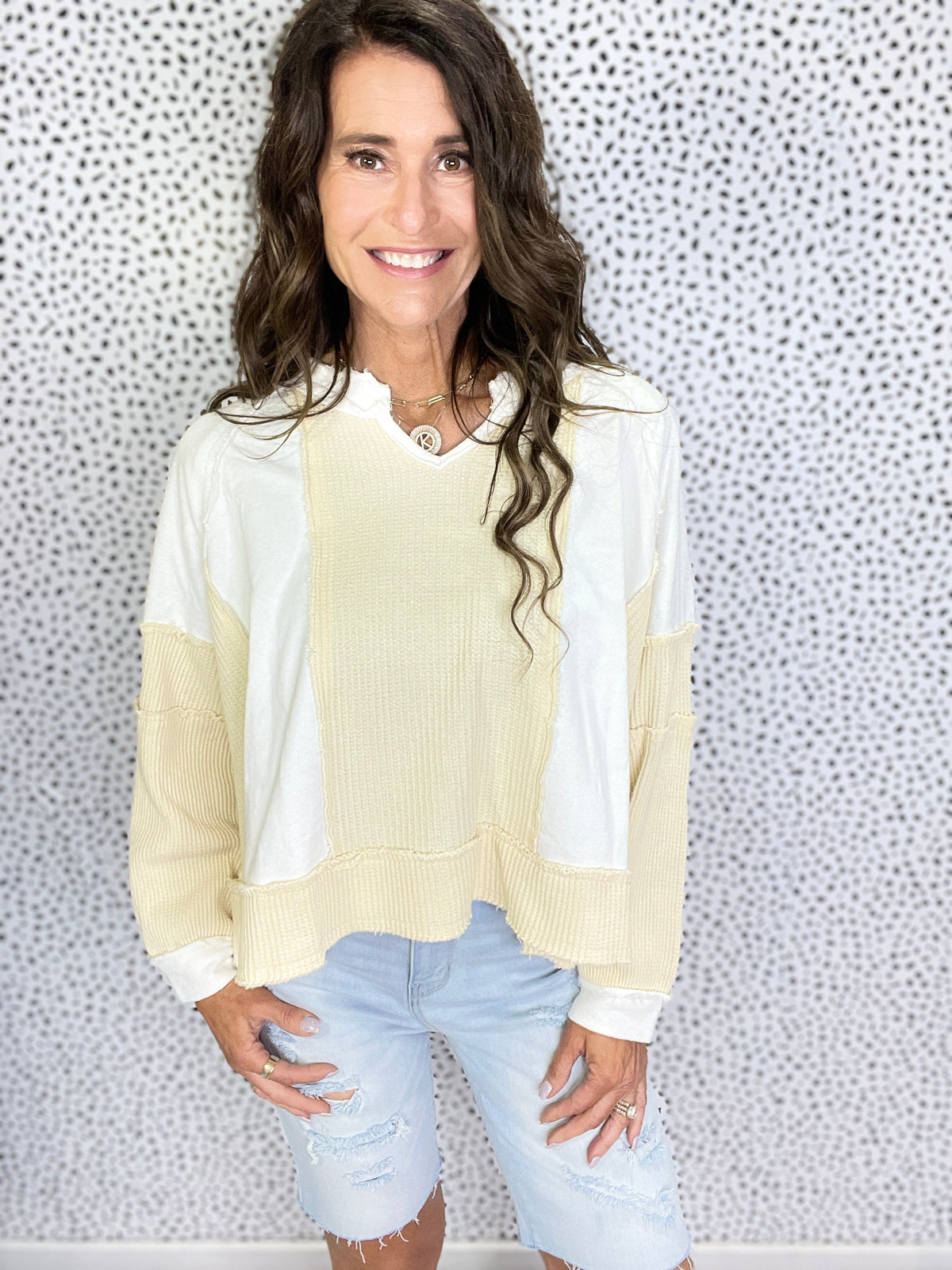 Pol Without You Multi Panel Oversized Top In 4 Colors: Ivory, Blue, Taupe, Brick *Final Sale*