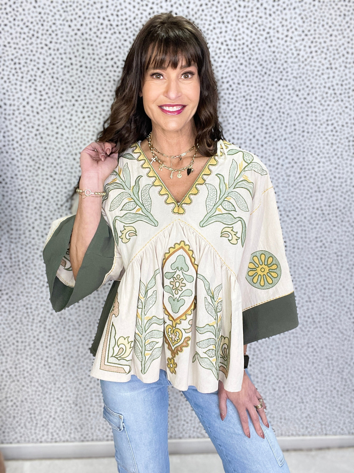 Listen To The Music Floral Embroidery V-Neck Top In 2 Colors