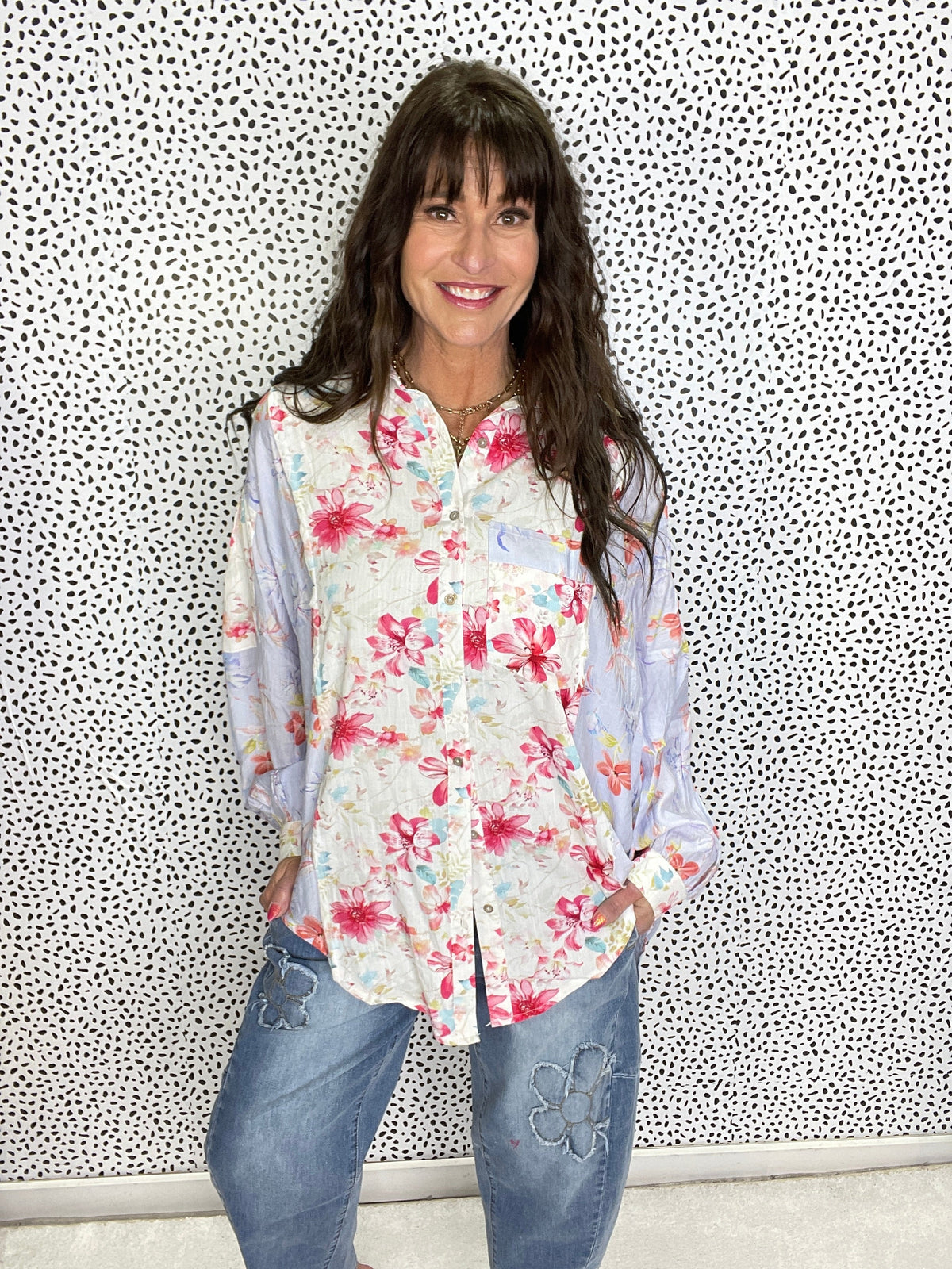 POL Nobody's Home Front Pocket Floral Top *Final Sale*
