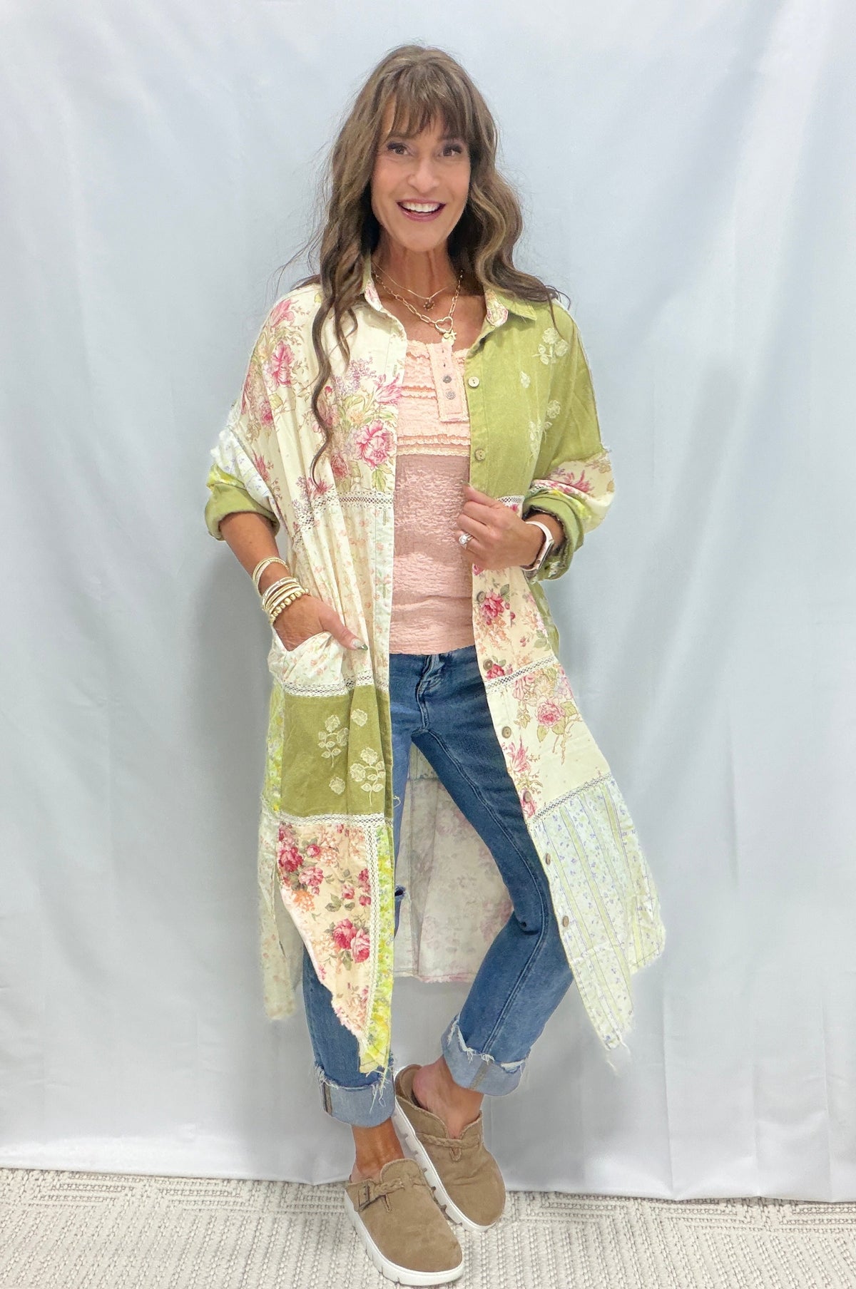 Oli & Hali Look My Way Multi Print Long Top Dress  In Olive