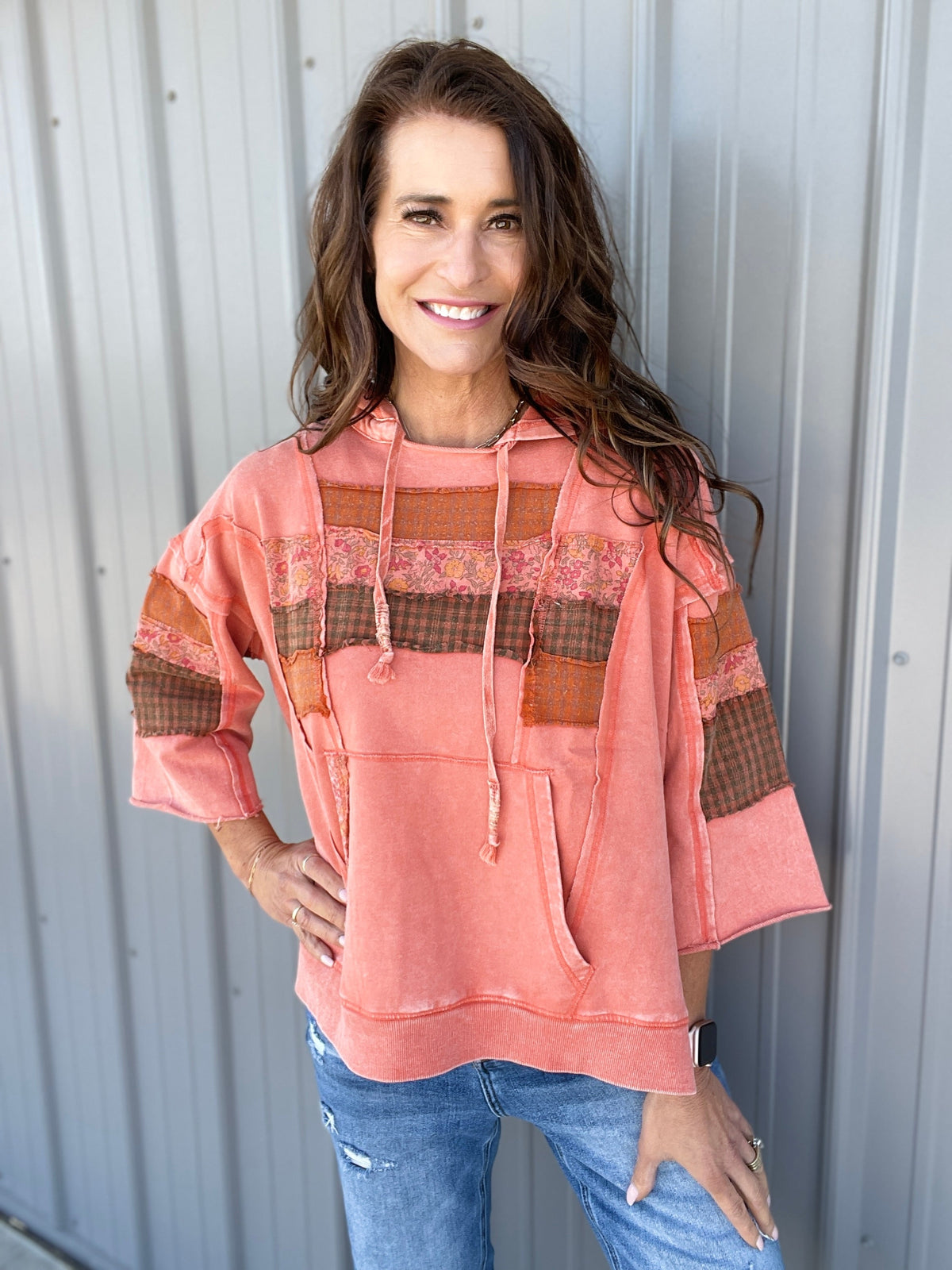 See The Truth Print Mix Hoodie In 5 Colors: Mocha, Green, Orange, Taupe, Ecru *Final Sale*