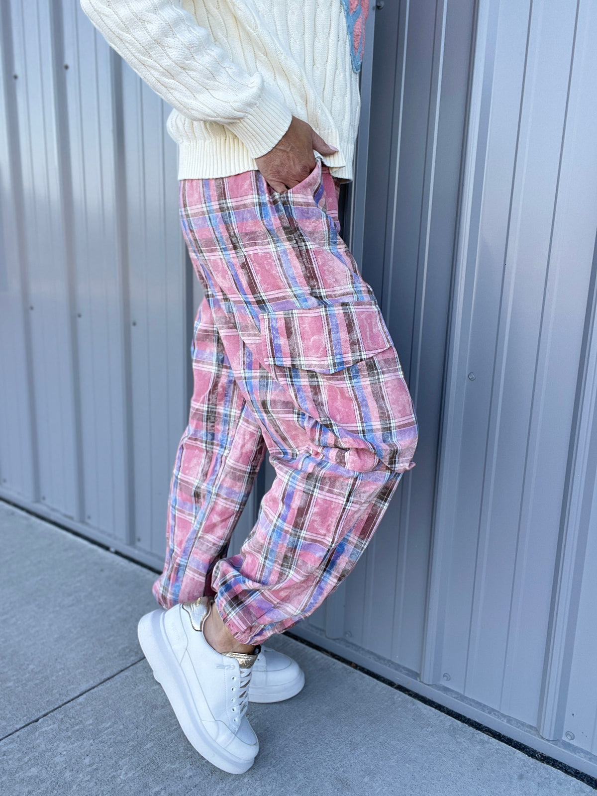 POL Stay True Plaid Print Cotton Jogger Pants In 2 Colors