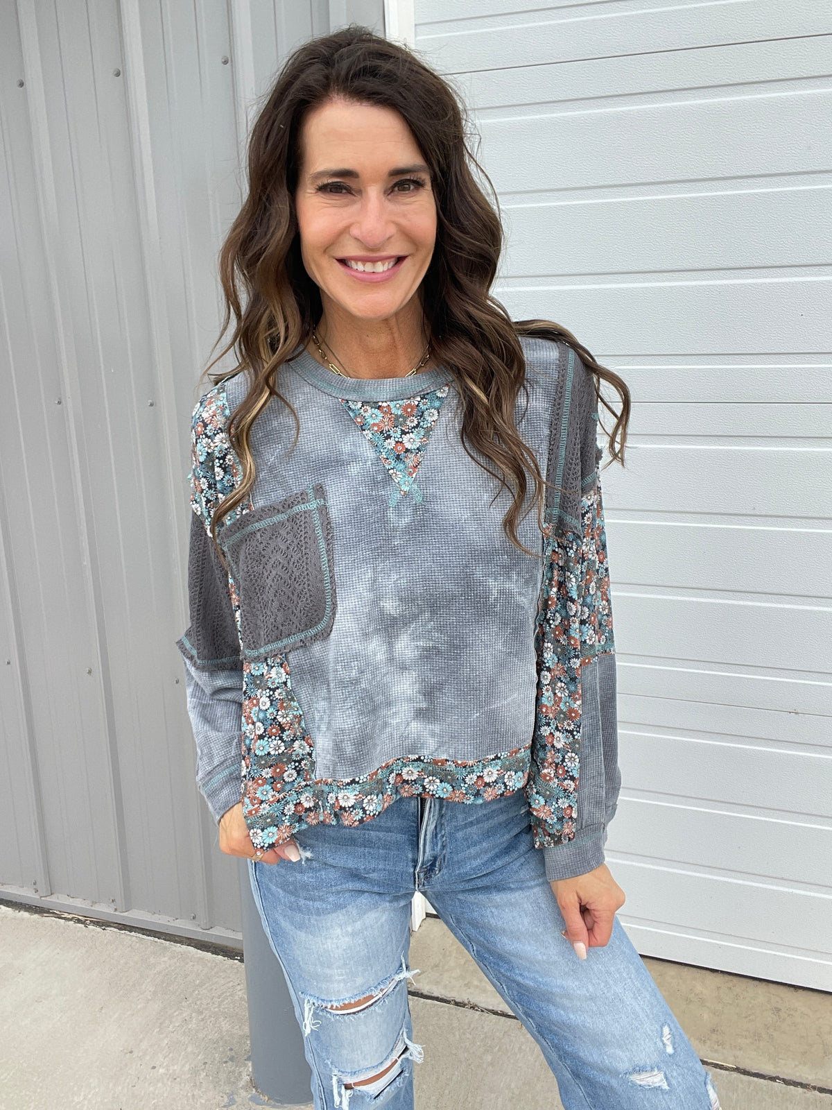Pol Floral Paradise Accent Knit Crewneck In 4 Colors
