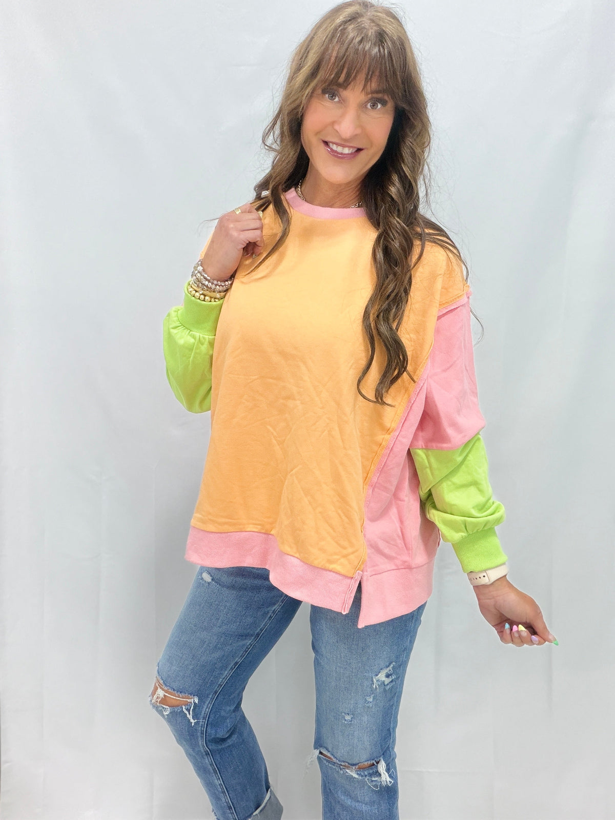Vintage Wash Color Block Pullover In 2 Colors