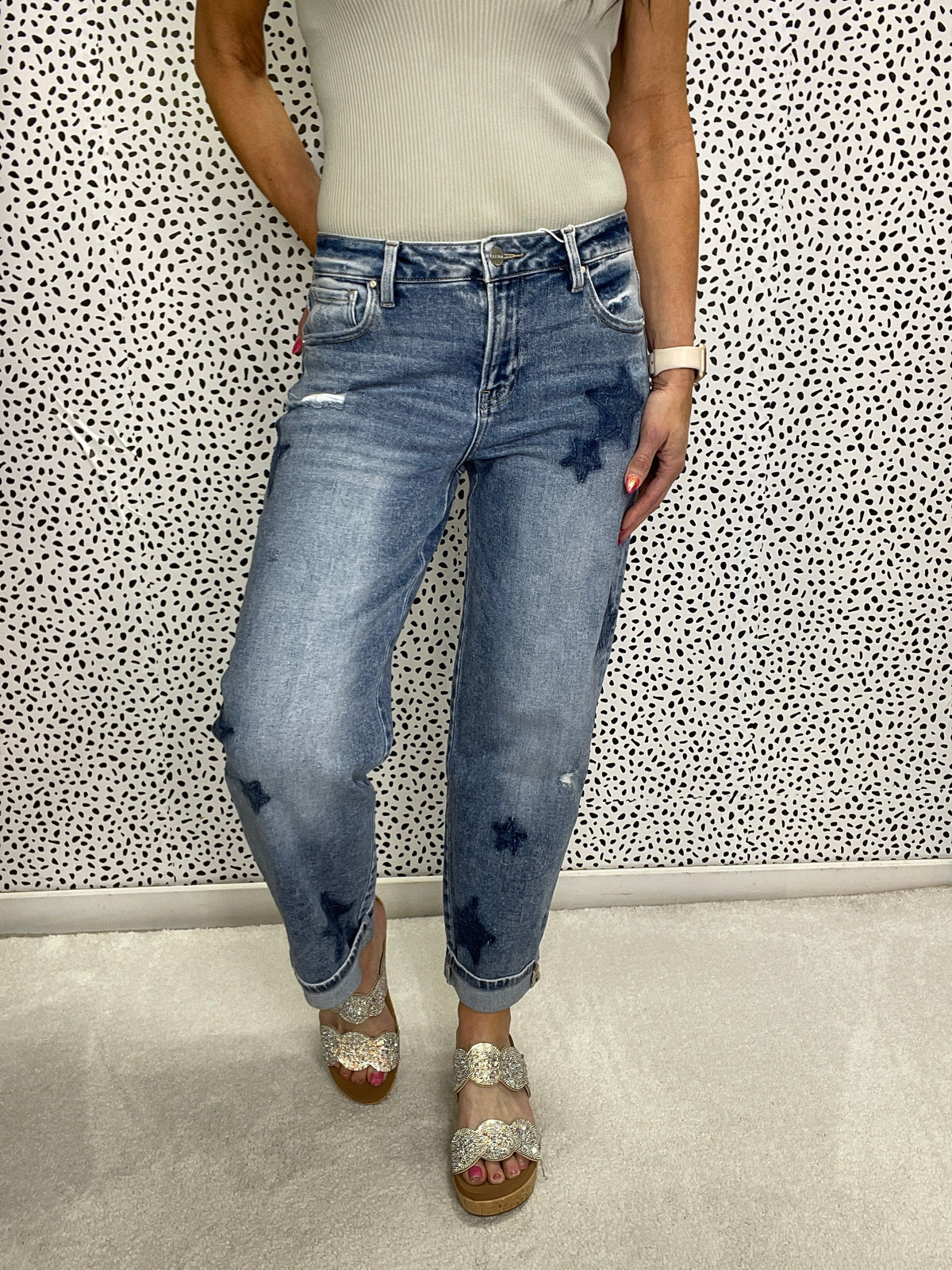 Risen Haleigh Mid Rise Boyfriend Star Shadow Jeans 091 In Medium