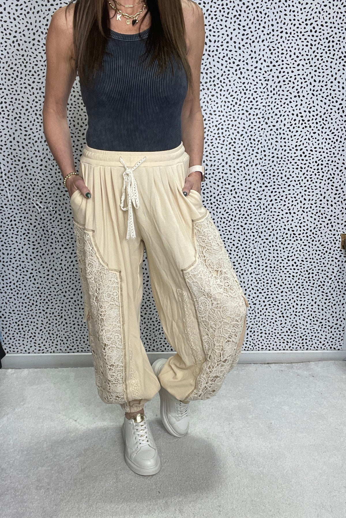 POL Give Me Your Best Crochet Mix Pants In 2 Colors: Almond, Black *Final Sale*