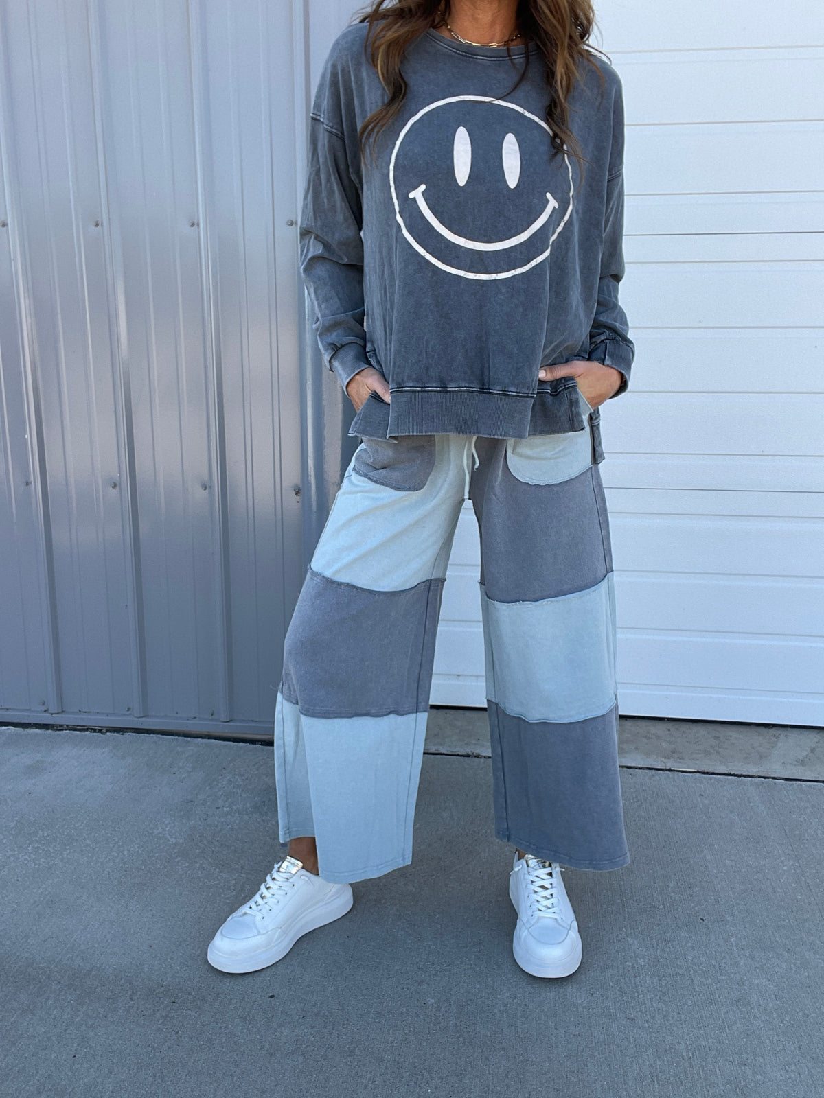 A New Way Colored Block Pants In 2 Colors: Grey, Blue *Final Sale*