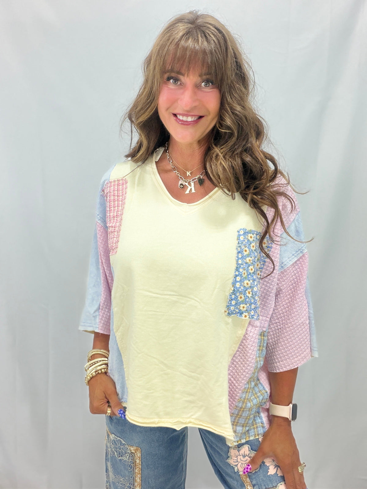 What She Stands For Patchwork Relaxed Top In Cream