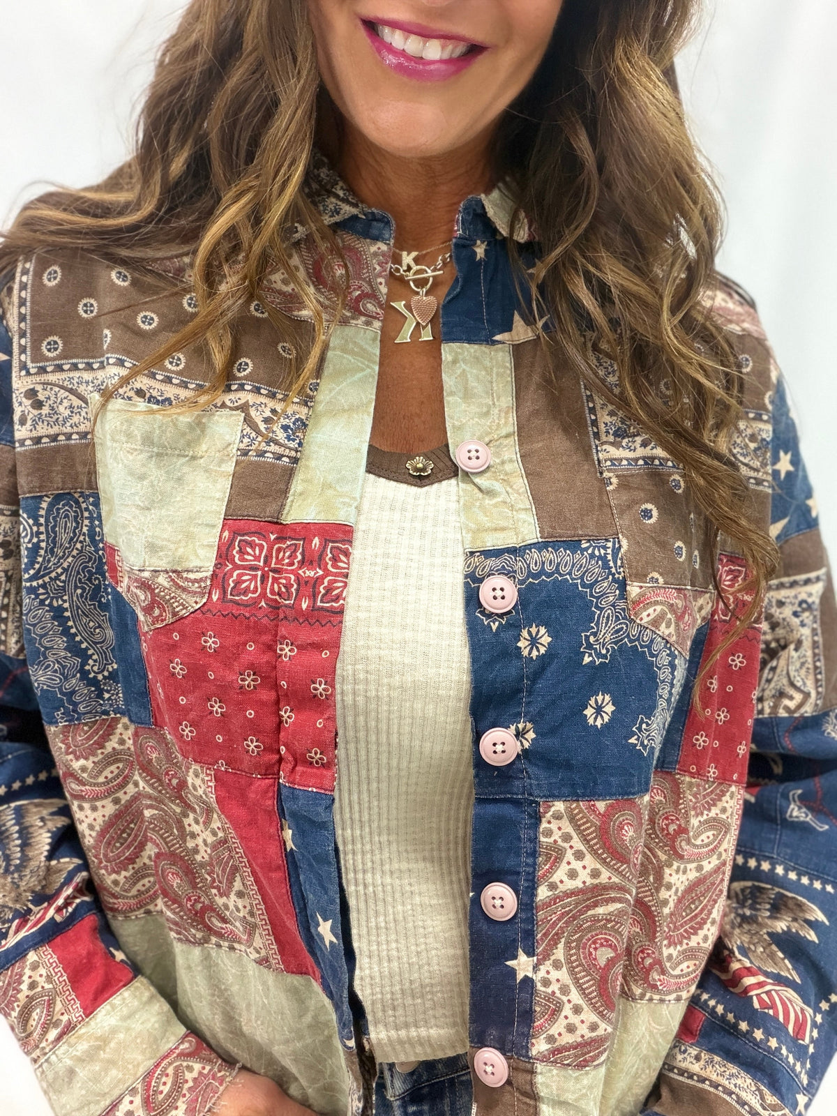 Stars And Stripes Patchwork Button Front Top
