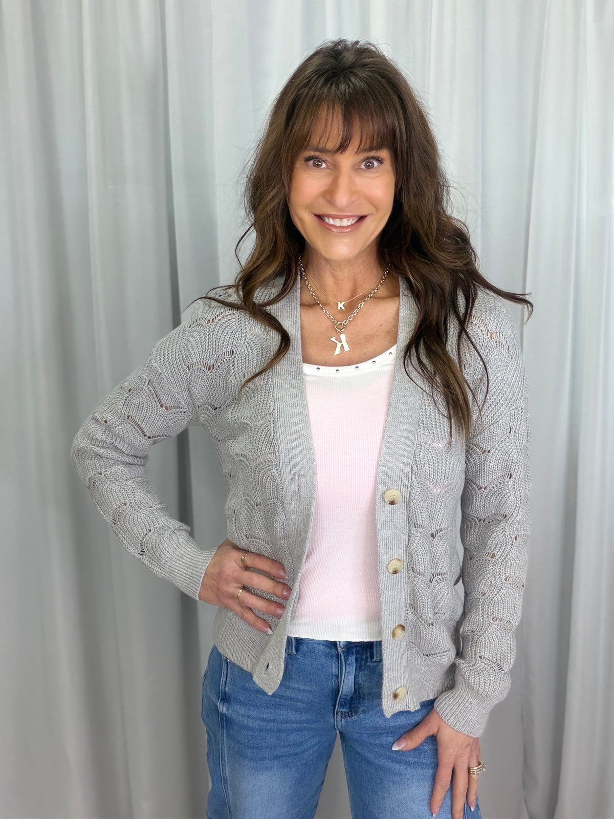 Scallop  Up Cardigan in Grey *Final Sale*