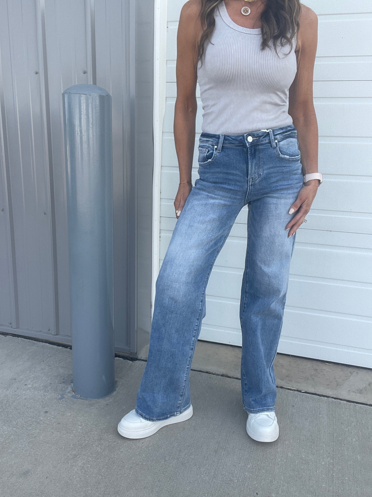 Risen Sandi Mid Rise Wide Leg Jeans 304 In Medium