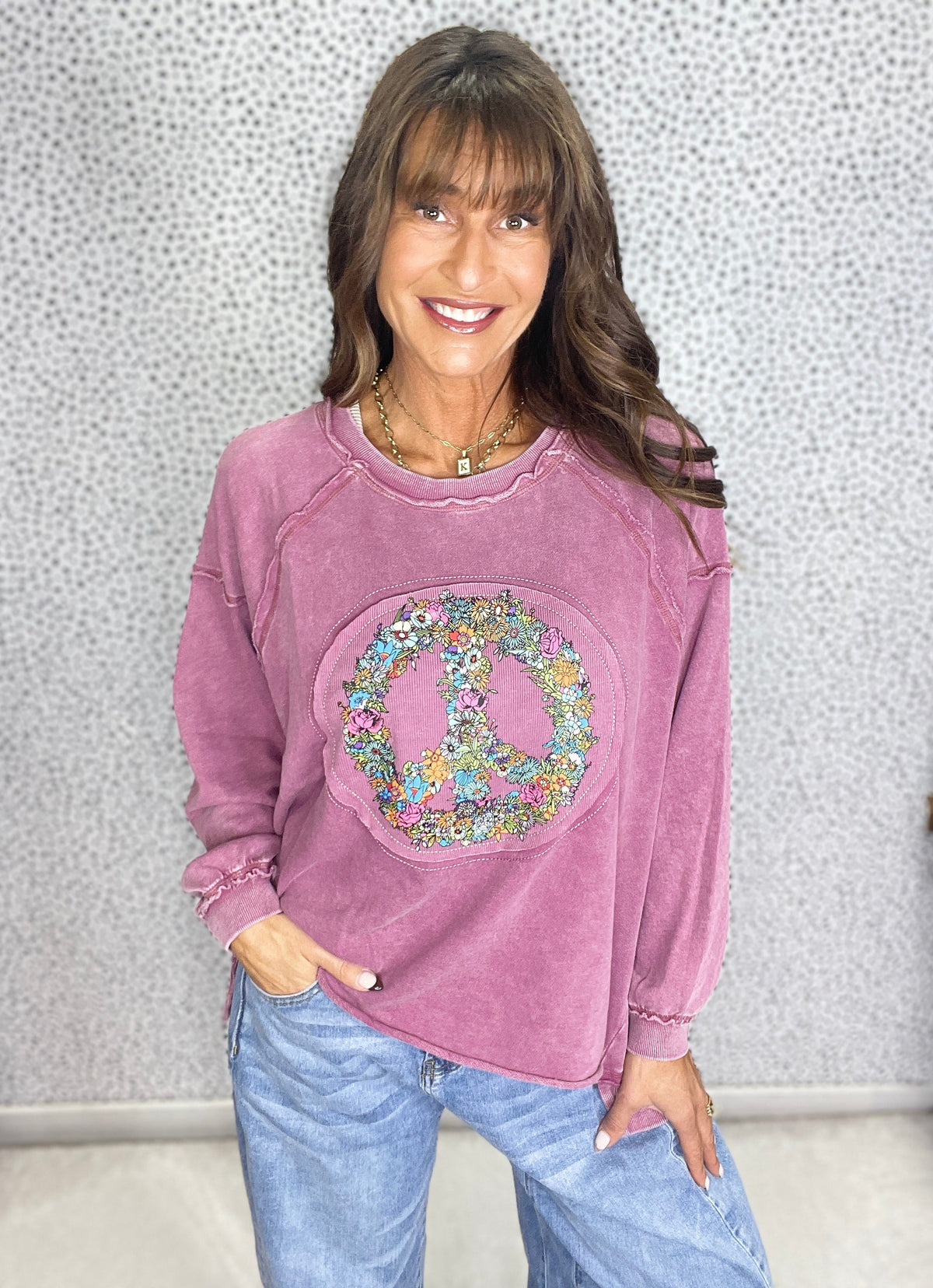 Peace & Petals Pullover In Plum
