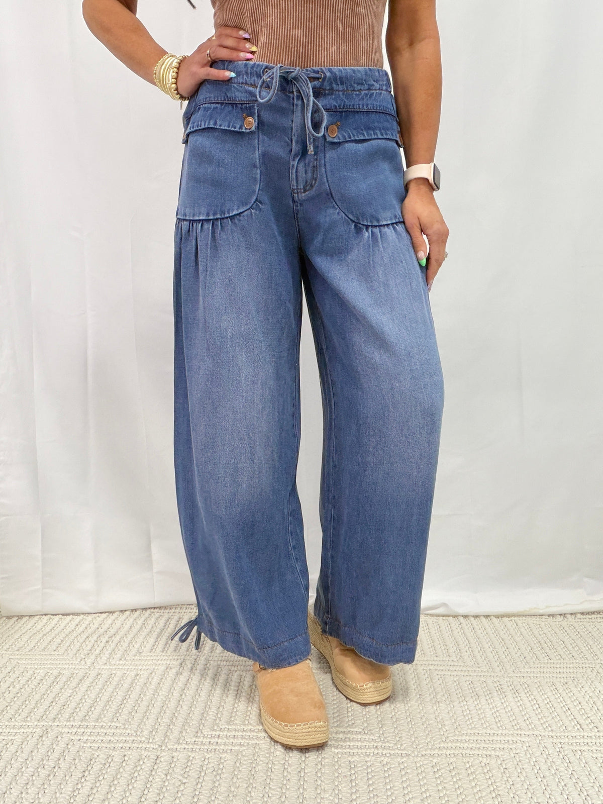Simply Cherished Bottom Tie Jeans In Blue