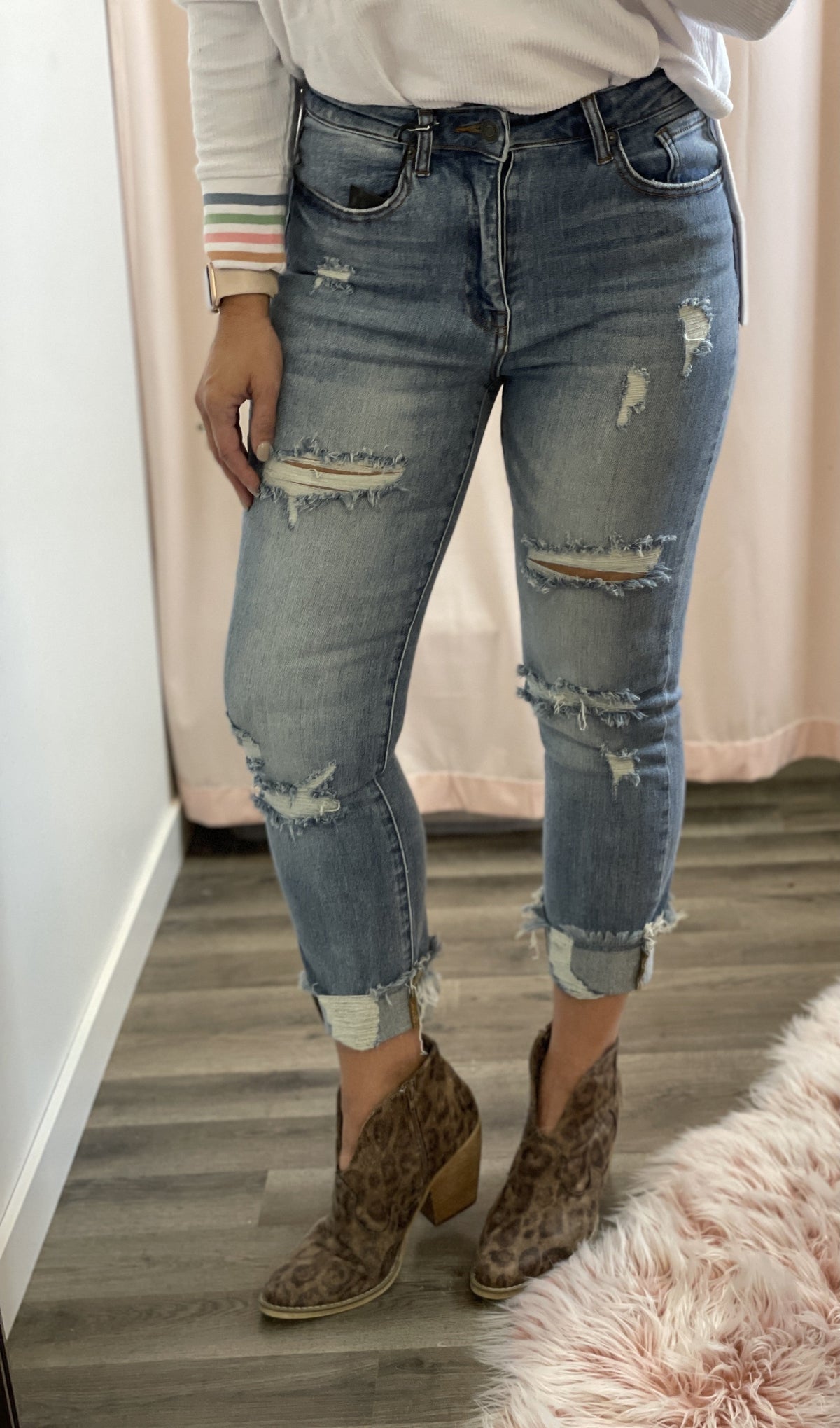 Risen Lizi Medium Blue Distressed Straight Leg Jeans 260M *Final Sale*