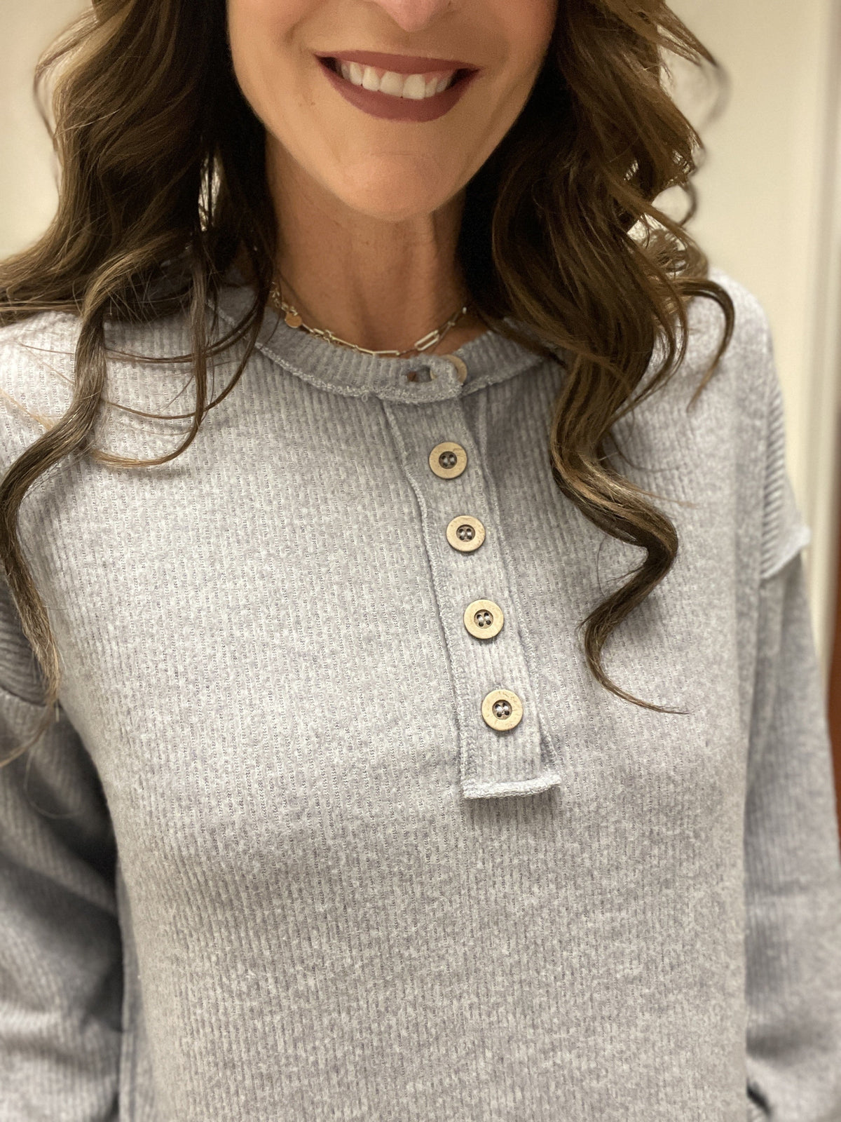 Button Me Up Brushed Ribbed Top in Heather Grey *Final Sale*
