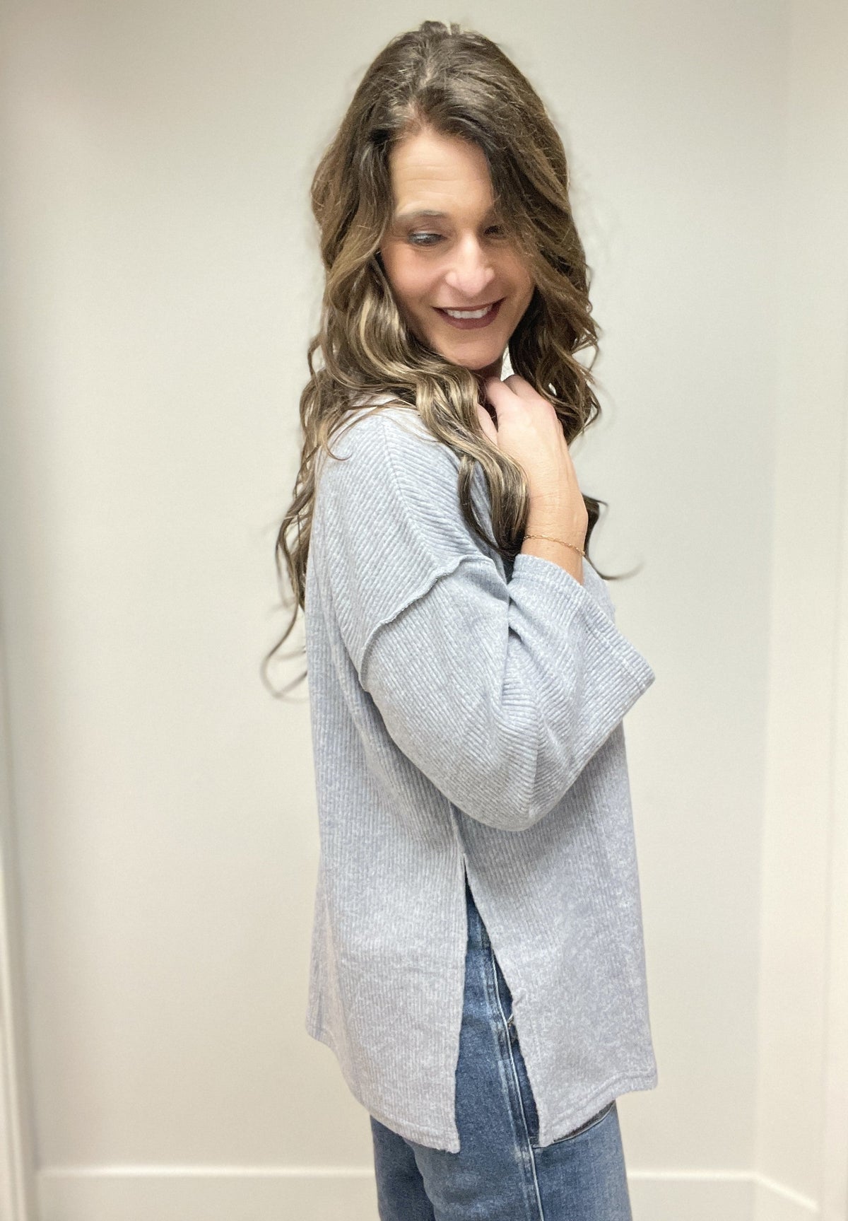 Button Me Up Brushed Ribbed Top in Heather Grey *Final Sale*