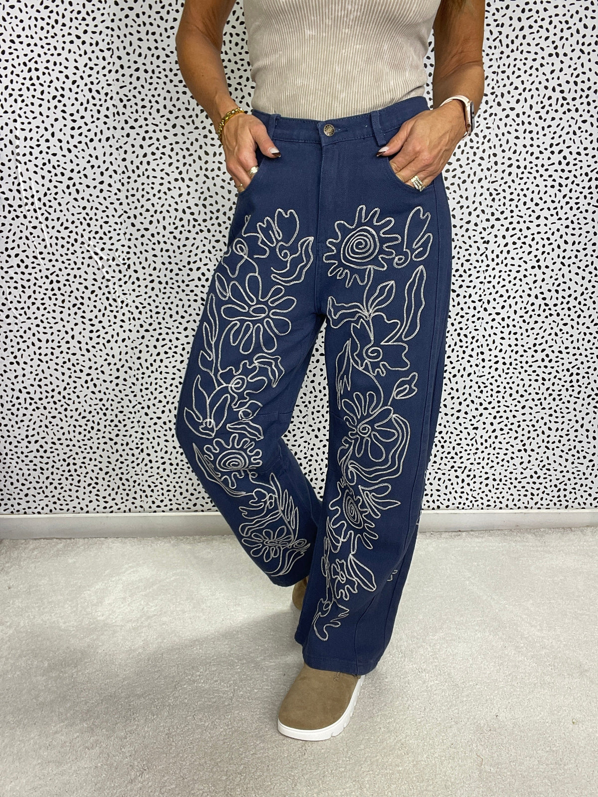 Floral Goddess Twill Straight Jeans In 3 Colors *Final Sale*