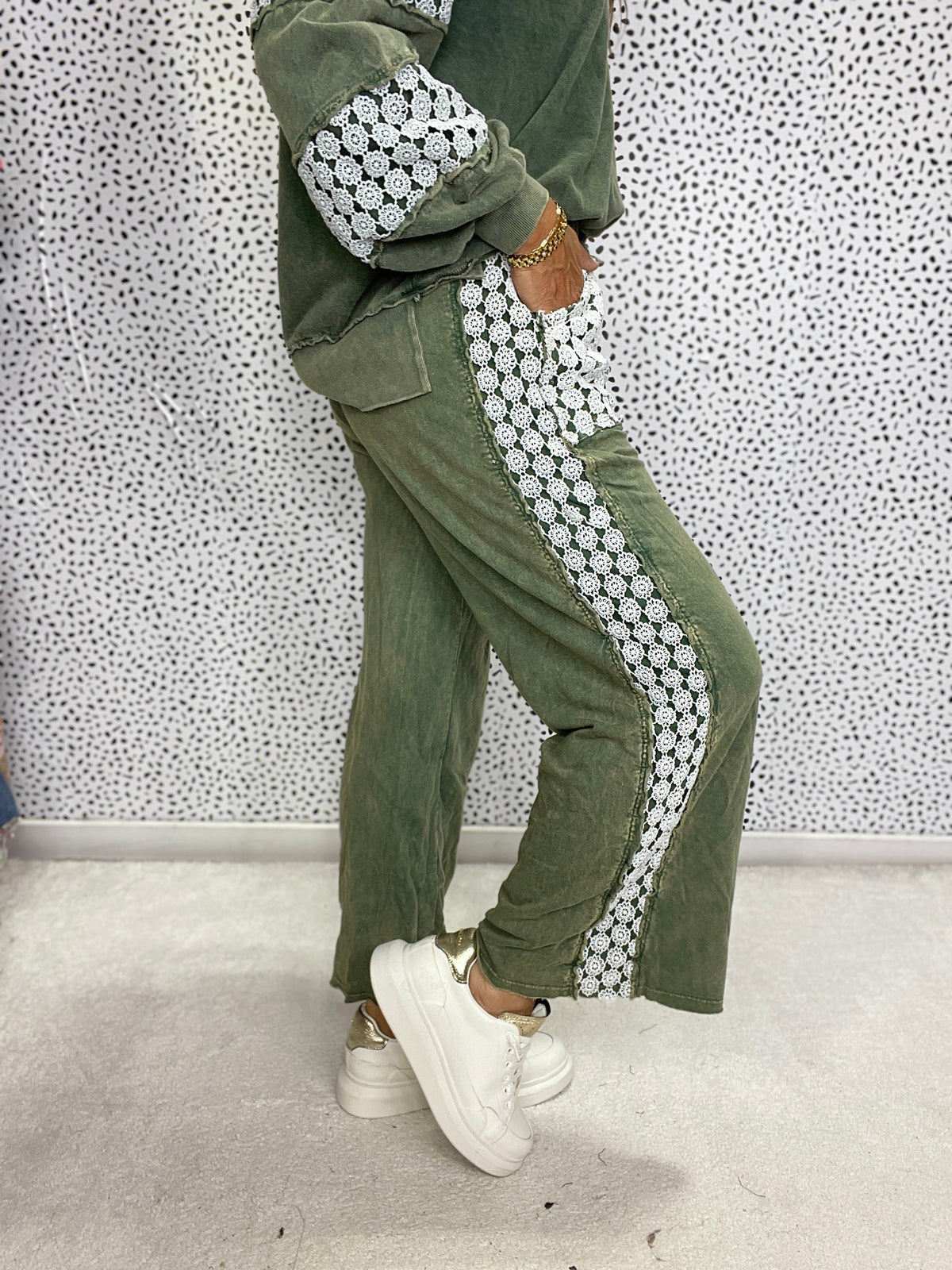 Mineral Wash Floral Daisy Trim Pants In 6 Colors