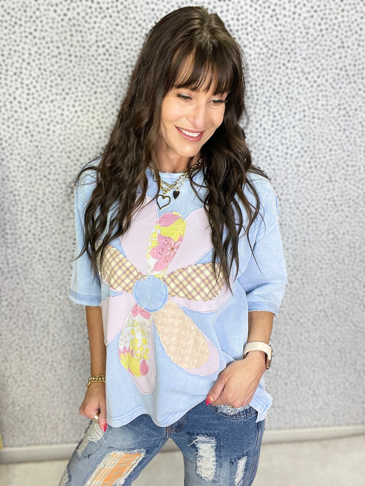 Fun Blossom Flower Patch Terry Knit Top In 4 Colors *Final Sale*
