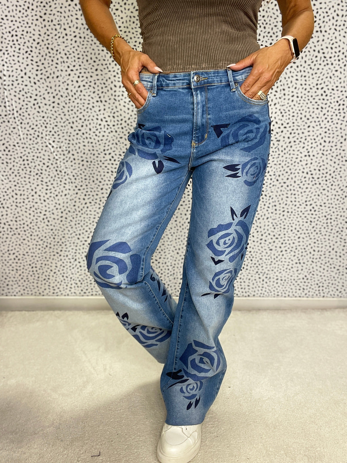 Oli & Hali Washed Denim Rose Print Jeans *Final Sale*