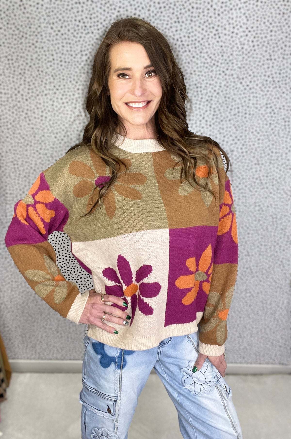 Happy Girl Flower Color Block Sweater In 3 Colors *Final Sale*