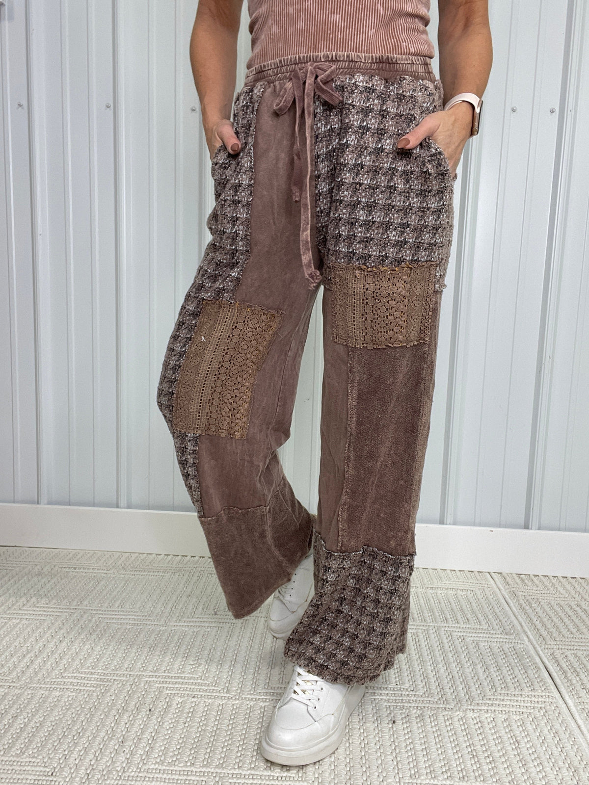 Time And Again Patch Lace Detail Pants In 2 Colors
