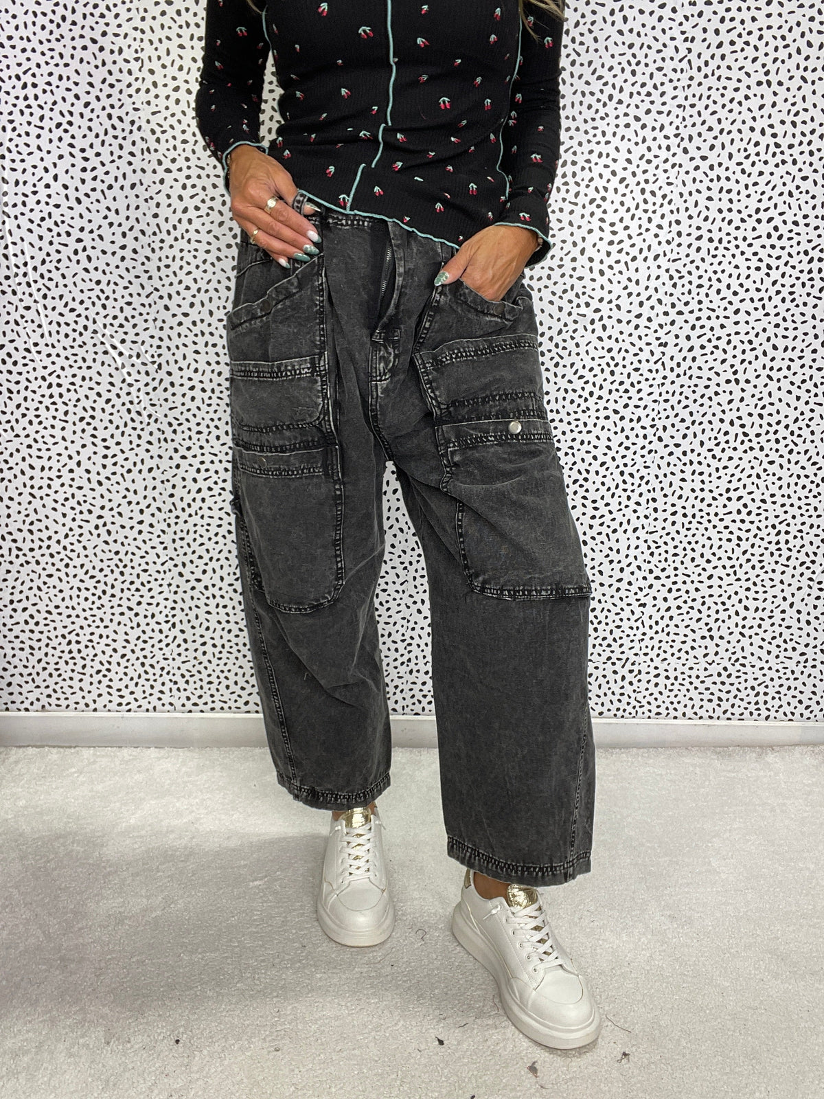 Oli & Hali Mineral Washed Wide Leg Cargo Jean In 2 Colors *Final Sale*