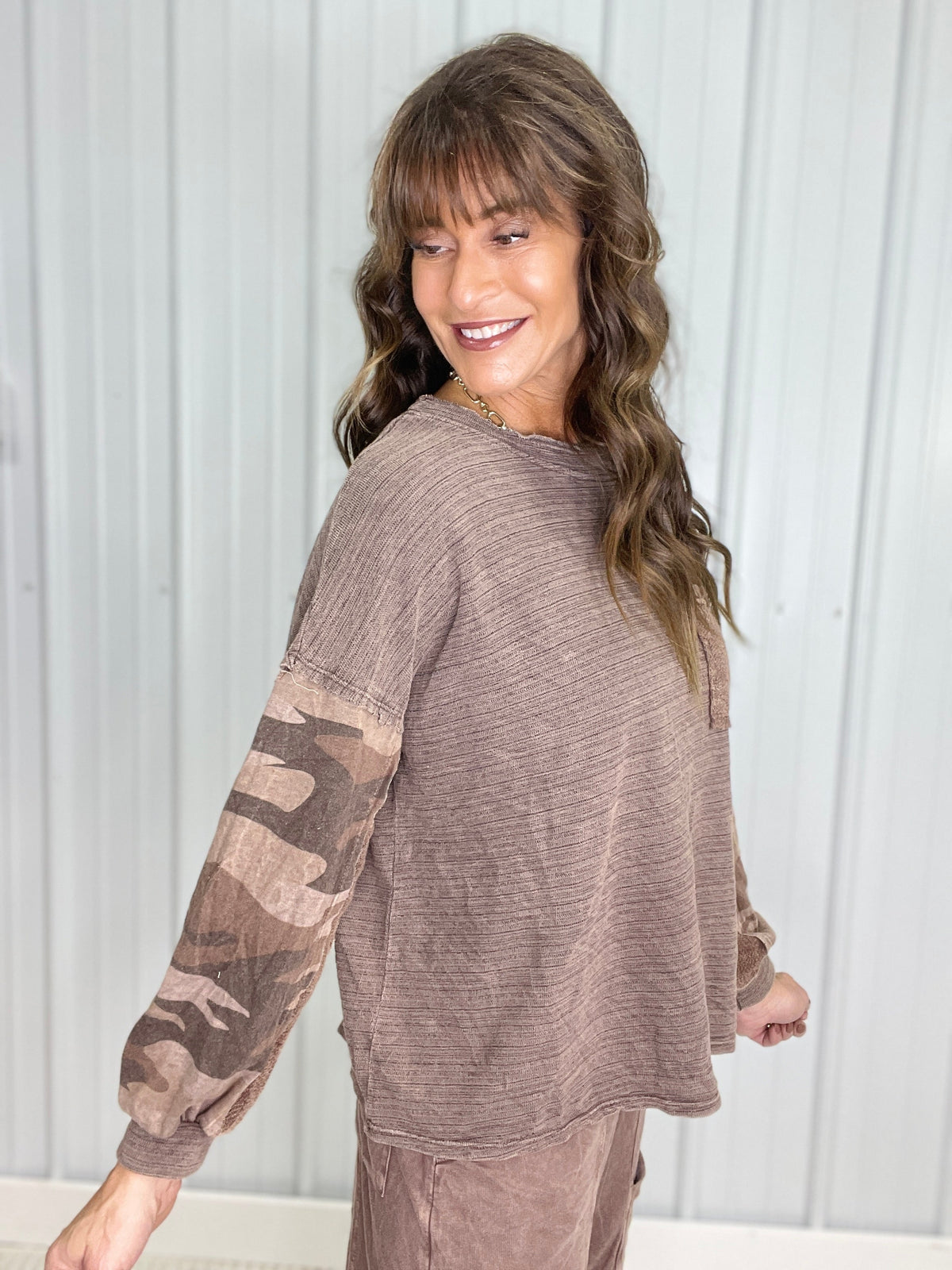Camo Cocoa Long Sleeve Top In 3 Colors
