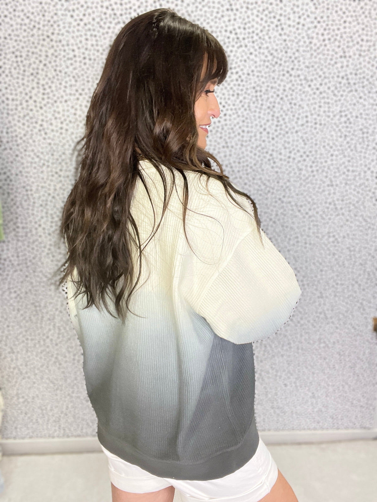 Ombre Spring Snow Washed Corded Crewneck Pullover Sweatshirt-3 Colors