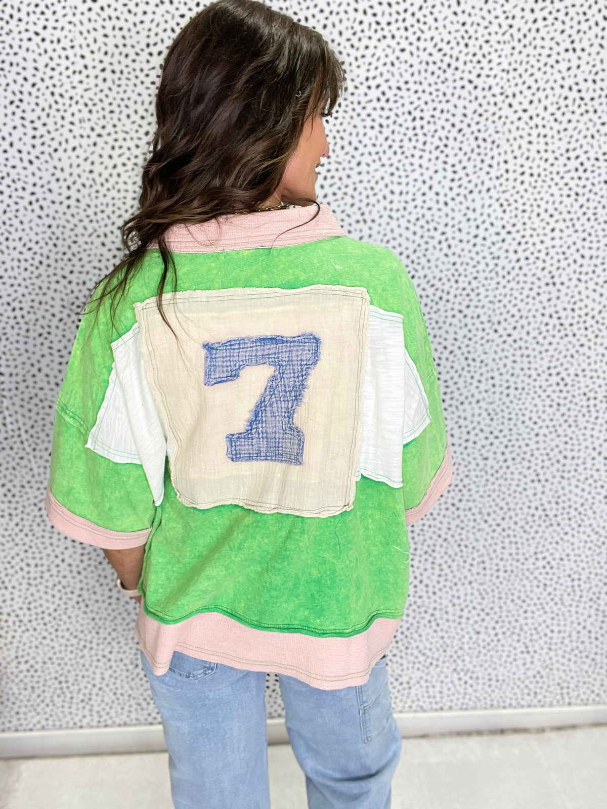 Oli & Hali Varsity Vibes Oversized Collared Top In Green