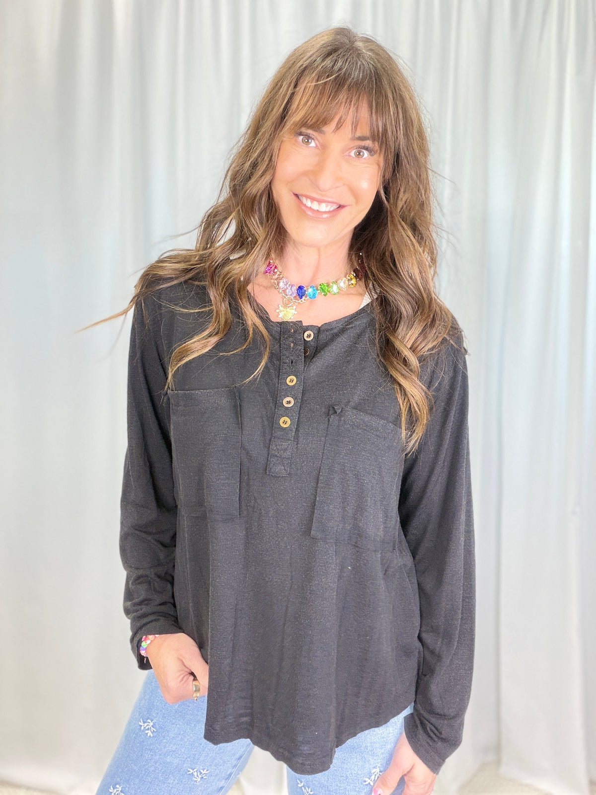 Pol Harper Slub Button Top in 4 Colors