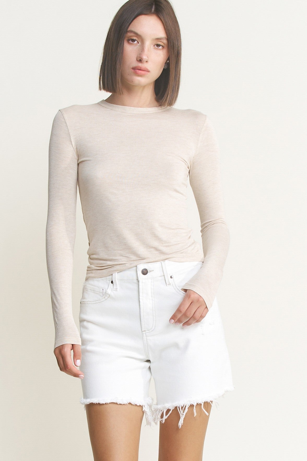 Mica Miranda High Rise Distressed Frayed Hem Shorts 433 In White *Final Sale*