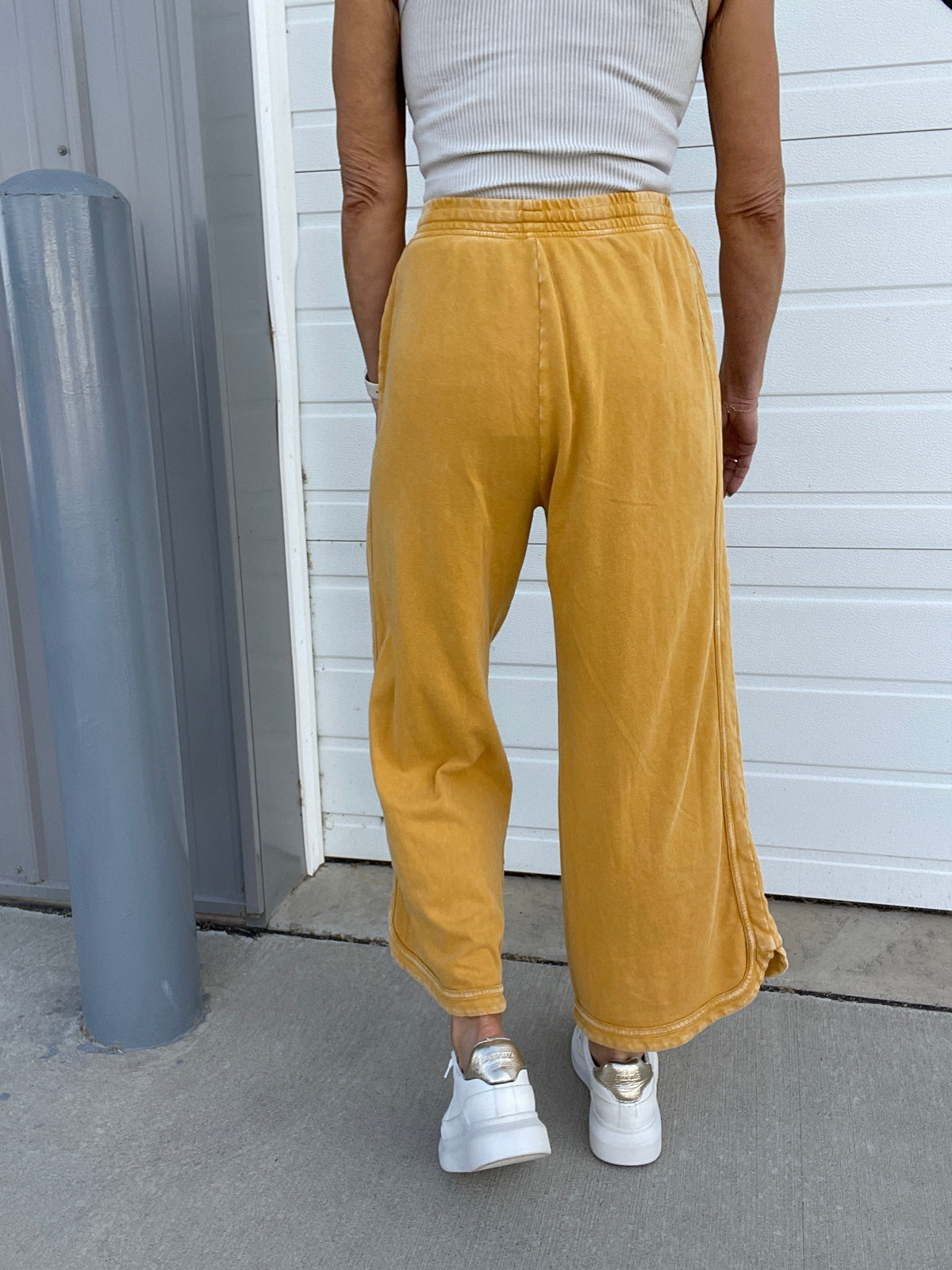 Another Level Terry Knit Pants In 7 Colors: Ash, Denim, Olive, Mustard, Mocha, Wine, Green *Final Sale*
